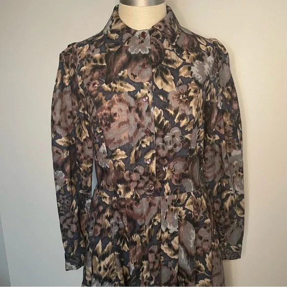 Vintage Laura Ashley floral wool long sleeve dress size 8